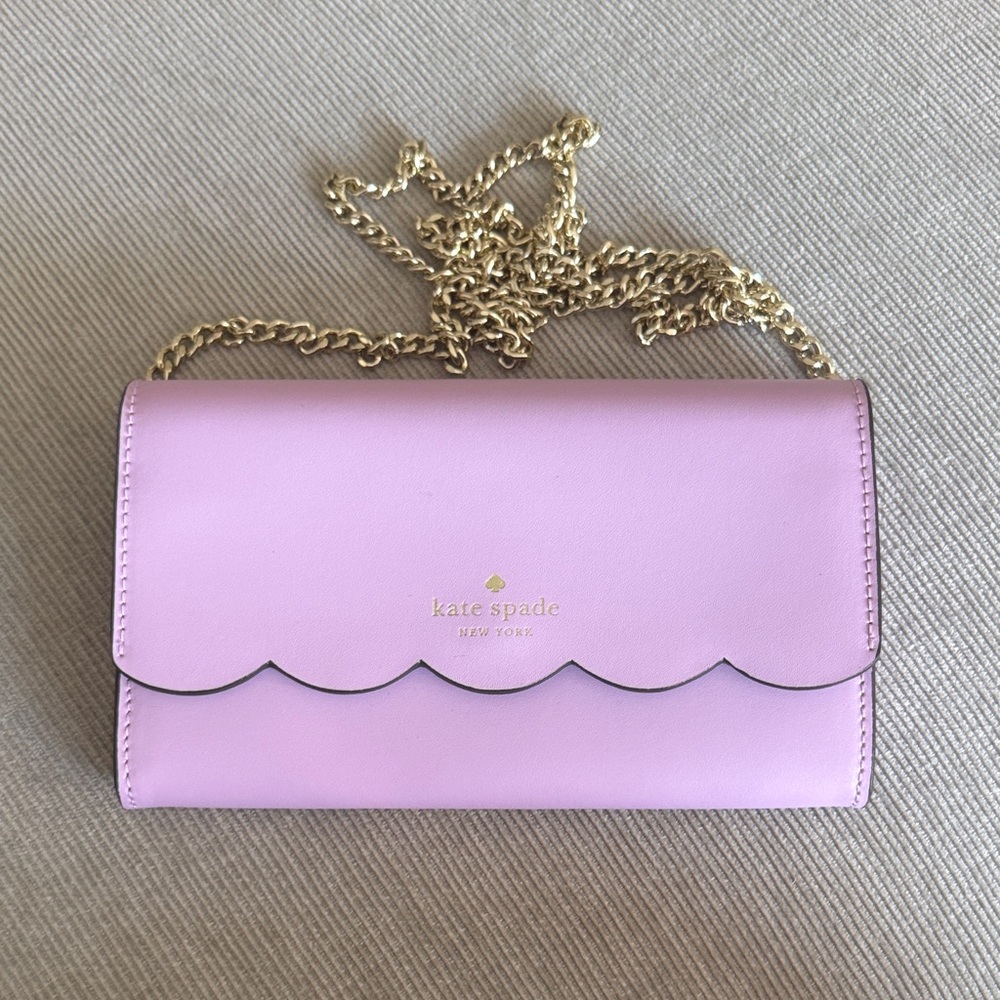 kate spade Lilac Scallop-Edge Leather Crossbody with Gold Chain